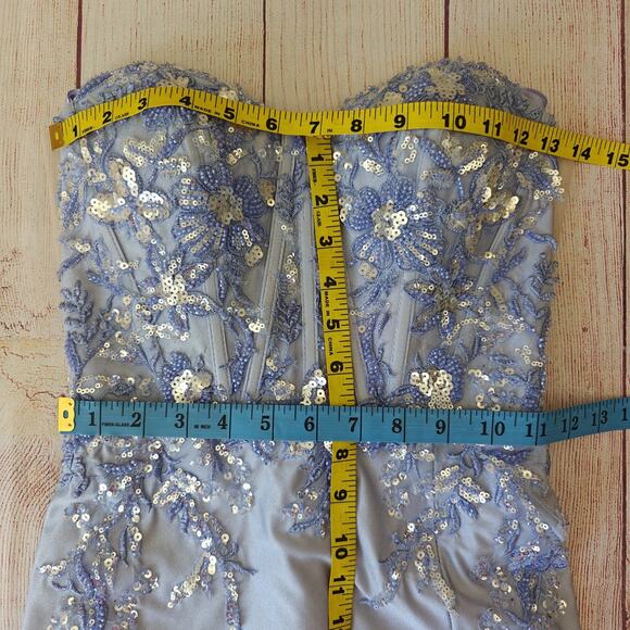 Amelia Couture periwinkle embellished strapless high low gown sz 2 - Picture 4 of 10